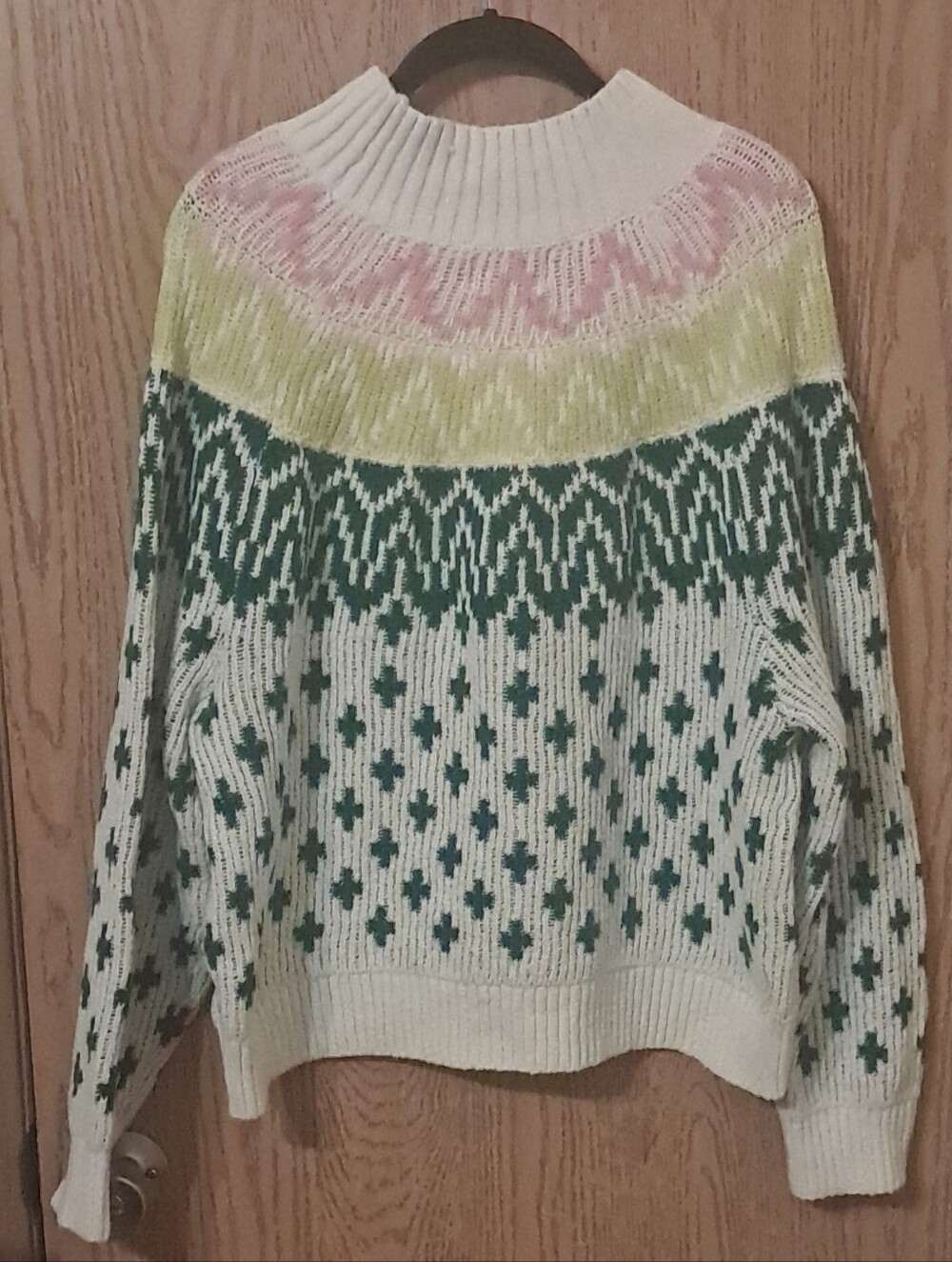 Old Navy Multicolor Fair Isle Turtleneck Sweater — White, Green, Pink, Yellow